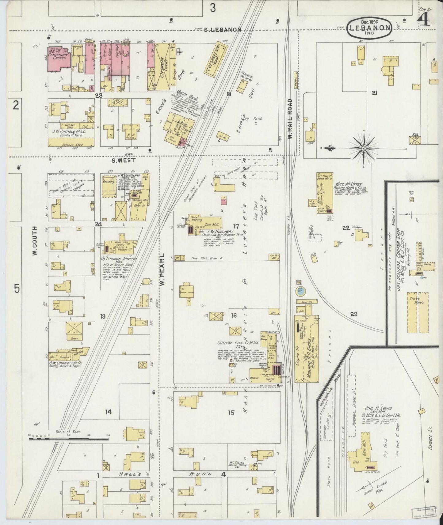 Sanborn Fire Insurance Map from Lebanon, Boone County, Indiana (1896), Sheet #0004 - Complete Map Set gallery image, historic Sanborn map, vintage wall art, Indiana Indiana