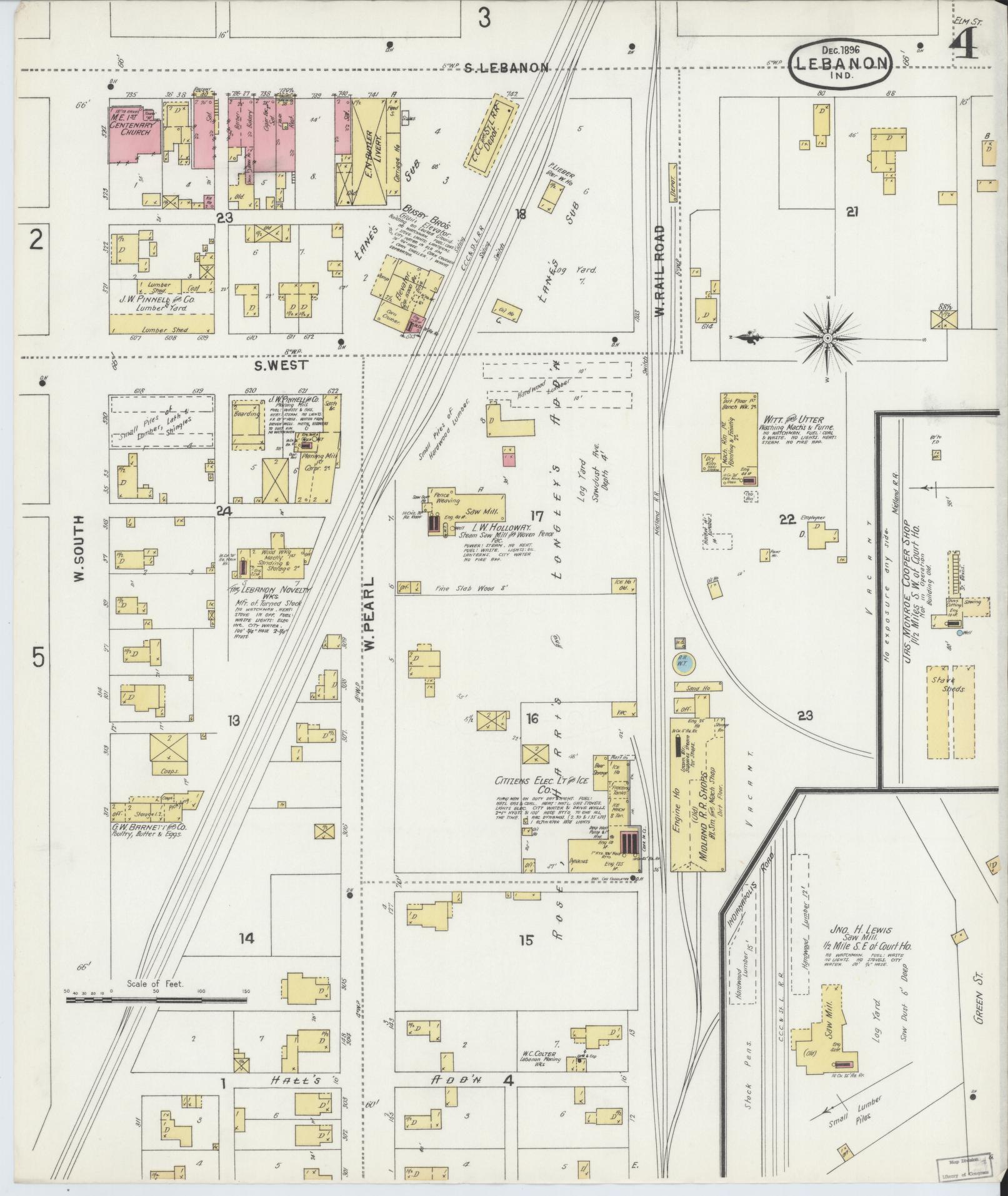 Sanborn Fire Insurance Map from Lebanon, Boone County, Indiana (1896), Sheet #0004 - Complete Map Set gallery image, historic Sanborn map, vintage wall art, Indiana Indiana