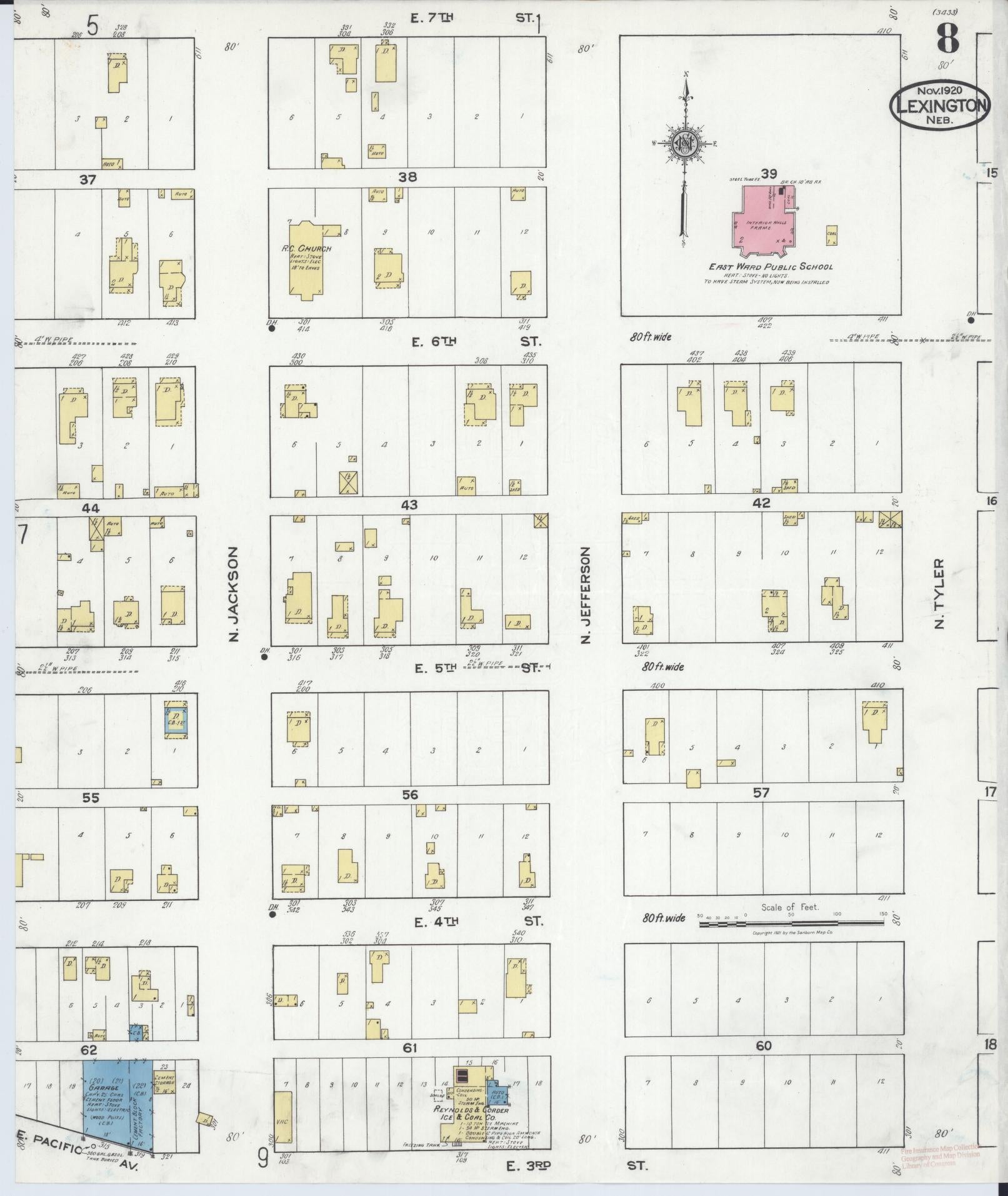 Sanborn Fire Insurance Map from Lexington, Dawson County, Nebraska (1920), Sheet #0008 - Historic Sanborn Fire Insurance Map Print, vintage old map wall art, antique decor, genealogy gift, Nebraska Nebraska map