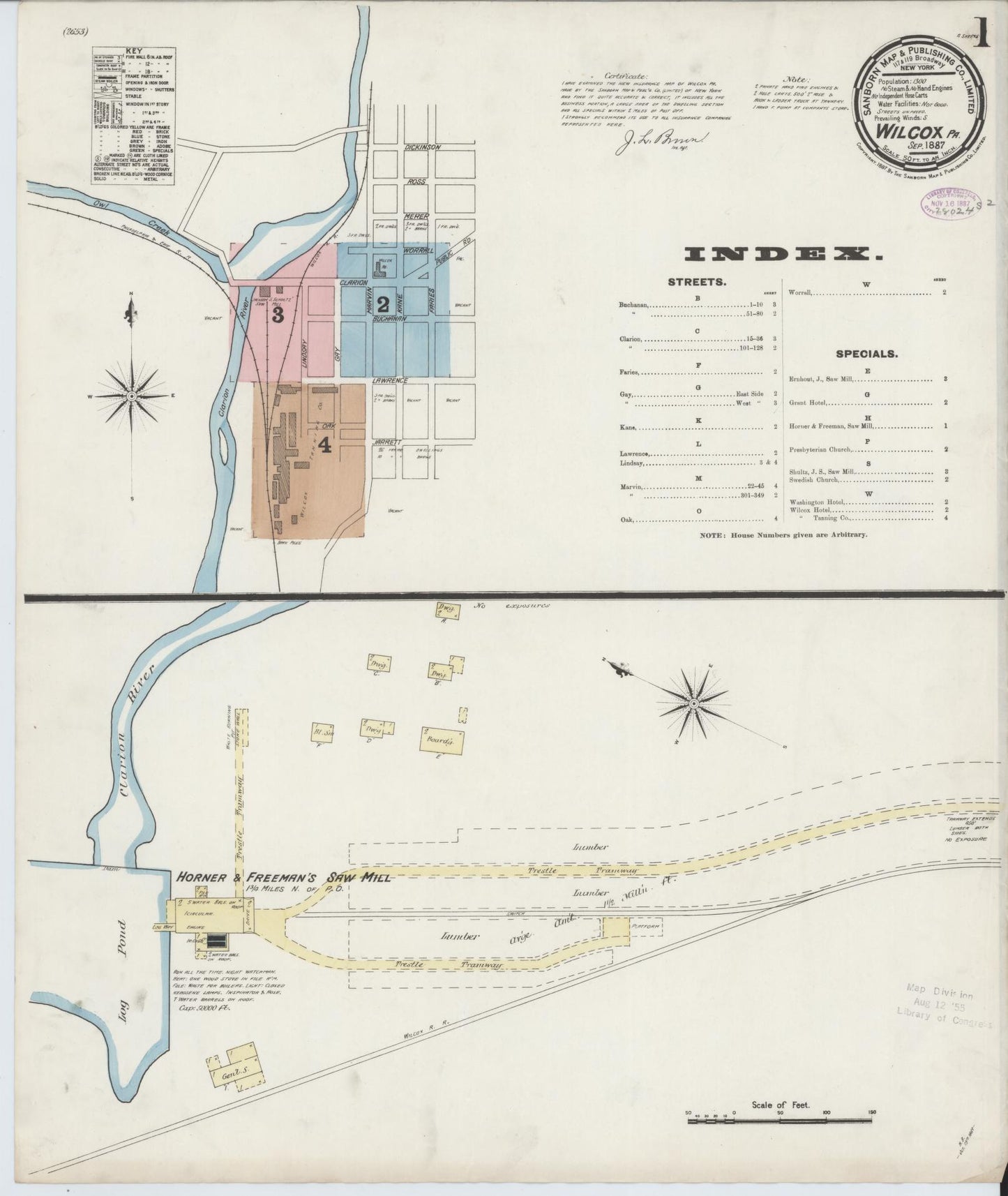 Sanborn Fire Insurance Map from Wilcox, Elk County, Pennsylvania (1887), Sheet #0001 - Complete Map Set gallery image, historic Sanborn map, vintage wall art, Pennsylvania Pennsylvania