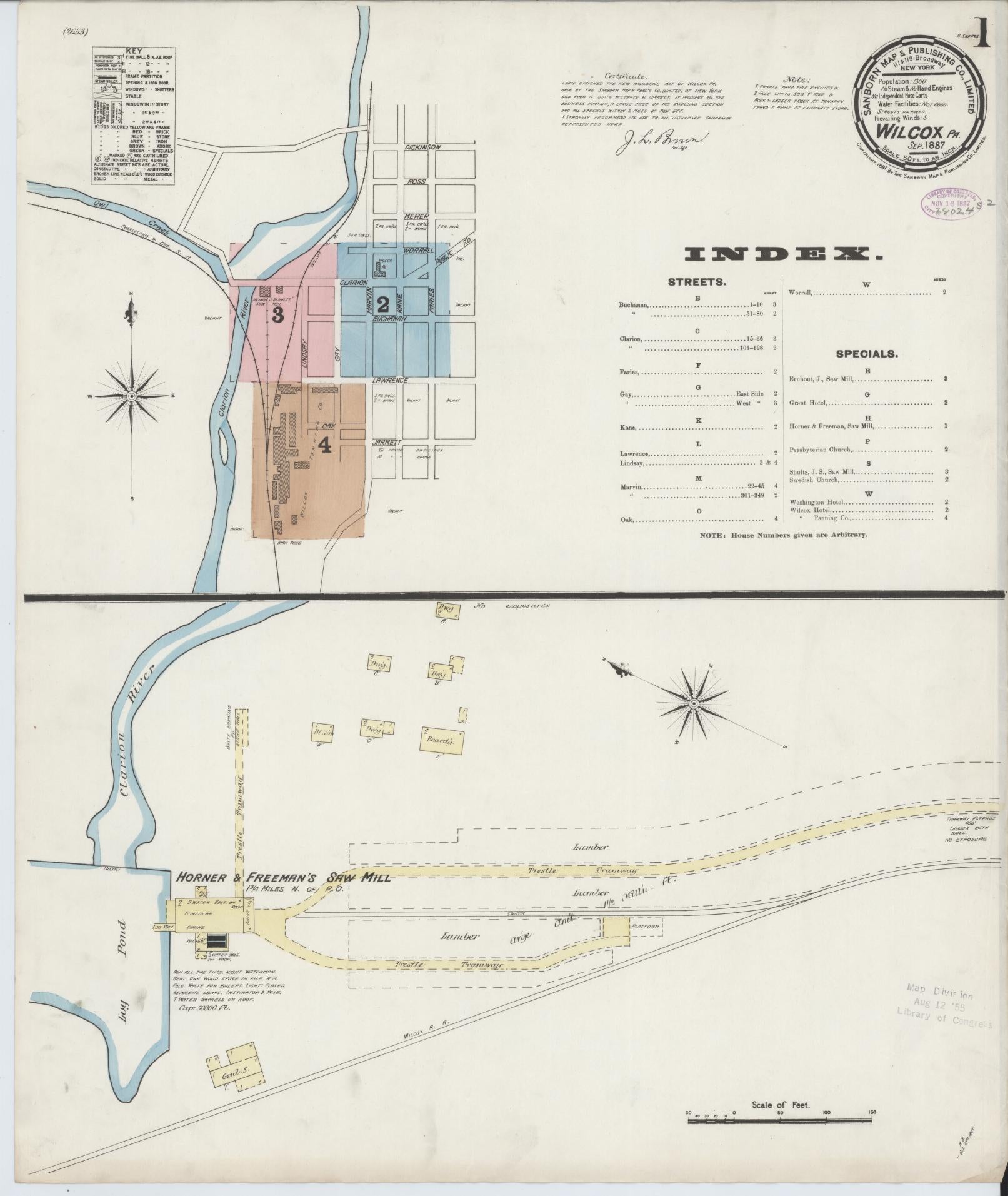 Sanborn Fire Insurance Map from Wilcox, Elk County, Pennsylvania (1887), Sheet #0001 - Complete Map Set gallery image, historic Sanborn map, vintage wall art, Pennsylvania Pennsylvania