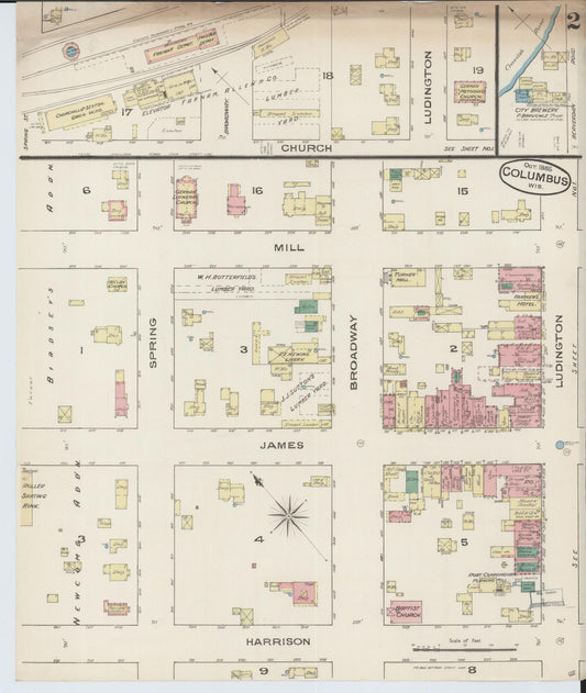 Sanborn Fire Insurance Map from Columbus, Columbia and Dodge County, Wisconsin (1885), Sheet #0002 - Historic Sanborn Fire Insurance Map Print, vintage old map wall art, antique decor, genealogy gift, Wisconsin Wisconsin map