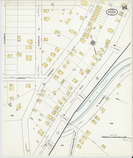 Sanborn Fire Insurance Map from Dover, Morris County, New Jersey (1916), Sheet #0016 - Historic Sanborn Fire Insurance Map Print, vintage old map wall art, antique decor, genealogy gift, New Jersey New Jersey map
