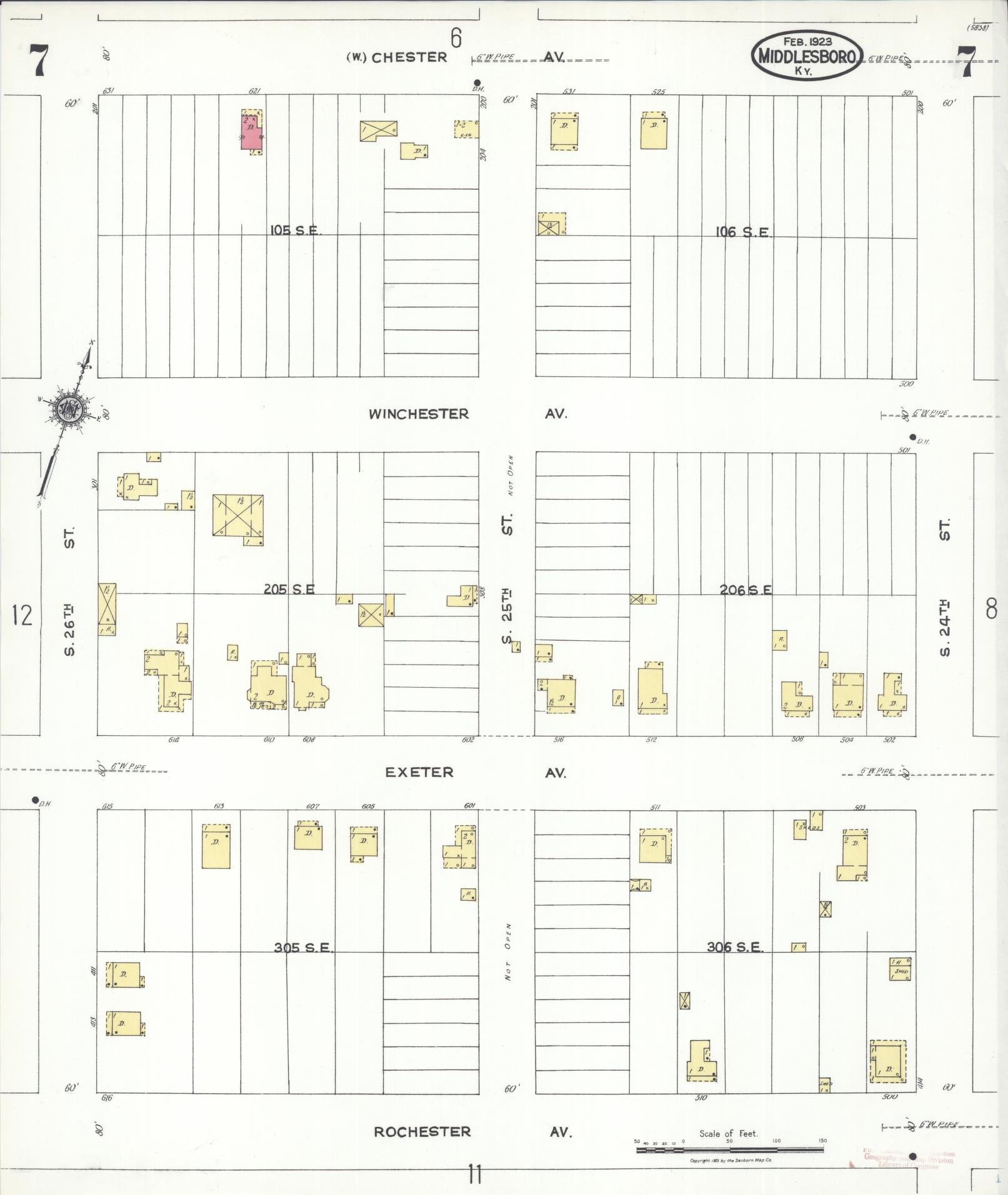 Sanborn Fire Insurance Map from Middlesboro, Bell County, Kentucky (1923), Sheet #0007 - Historic Sanborn Fire Insurance Map Print, vintage old map wall art, antique decor, genealogy gift, Kentucky Kentucky map