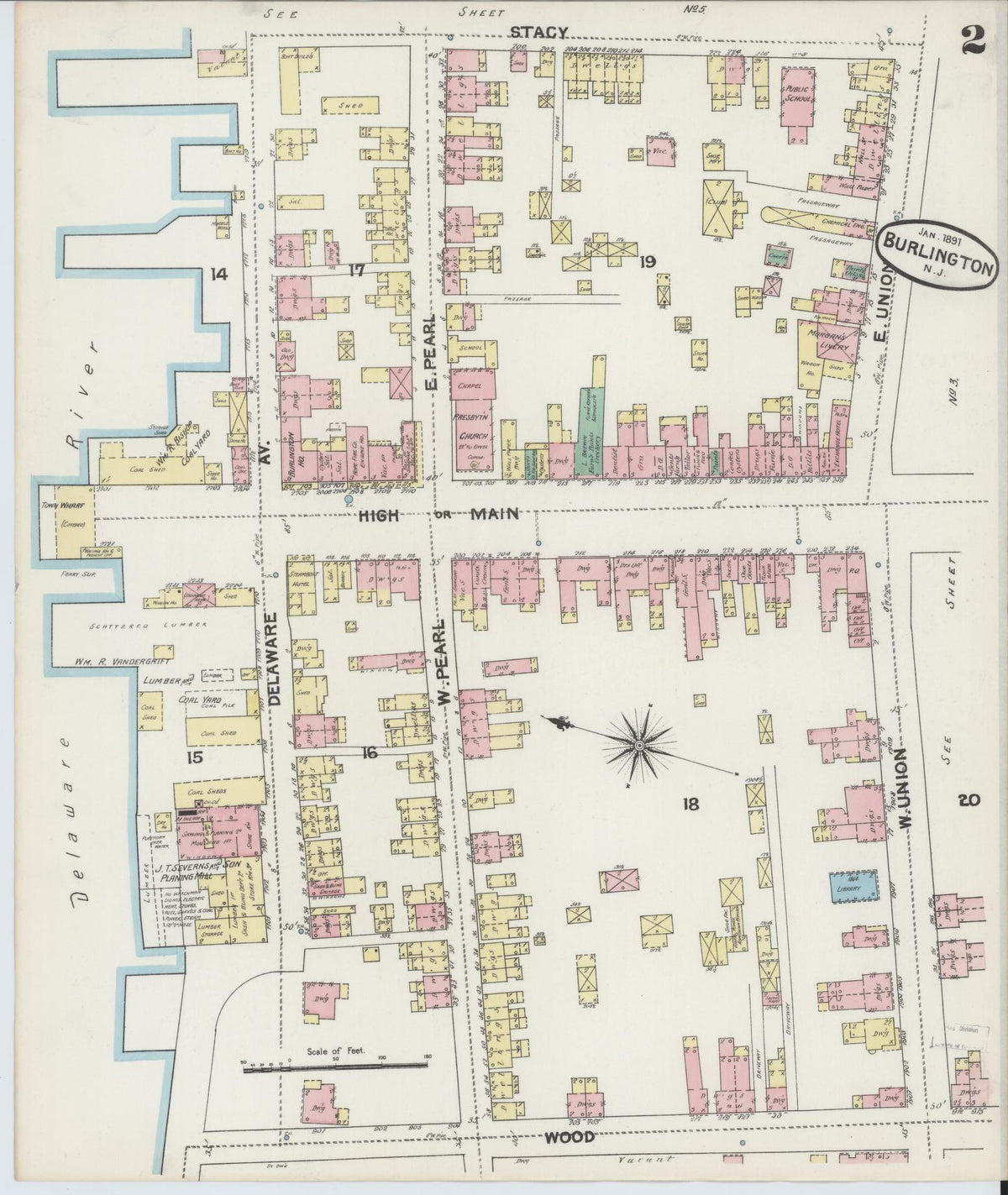 Sanborn Fire Insurance Map from Burlington, Burlington County, New Jersey (1891), Sheet #0002 - Complete Map Set gallery image, historic Sanborn map, vintage wall art, New Jersey New Jersey