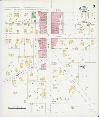 Sanborn Fire Insurance Map from Farmer City, De Witt County, Illinois (1906), Sheet #0003 - Historic Sanborn Fire Insurance Map Print, vintage old map wall art, antique decor, genealogy gift, Illinois Illinois map