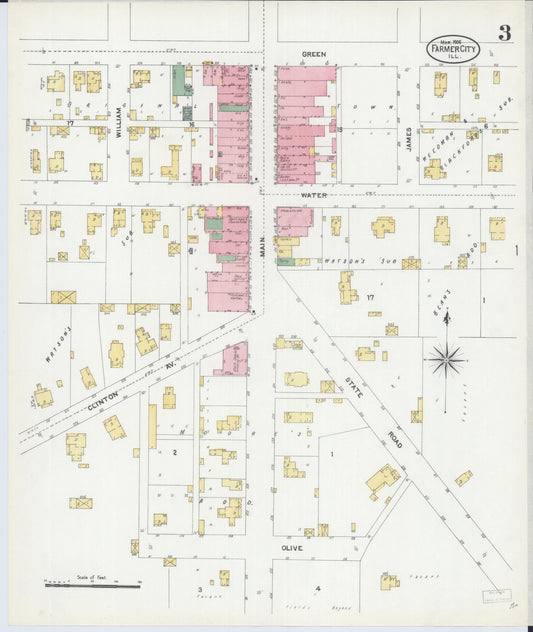 Sanborn Fire Insurance Map from Farmer City, De Witt County, Illinois (1906), Sheet #0003 - Historic Sanborn Fire Insurance Map Print, vintage old map wall art, antique decor, genealogy gift, Illinois Illinois map