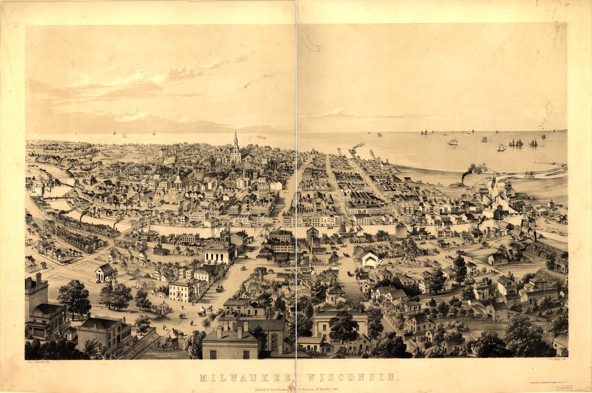 Milwaukee, Wisconsin (1854) – Historic Bird’s-Eye View Panorama Print