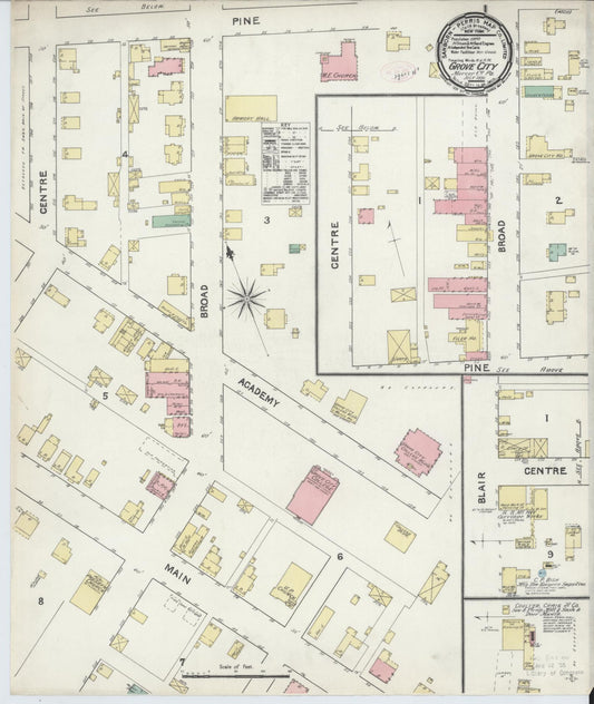 Sanborn Fire Insurance Map from Grove City, Mercer County, Pennsylvania (1891), Sheet #0001 - Historic Sanborn Fire Insurance Map Print, vintage old map wall art, antique decor, genealogy gift, Pennsylvania Pennsylvania map