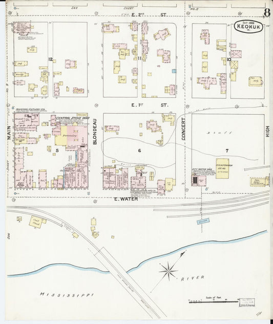 Sanborn Fire Insurance Map from Keokuk, Lee County, Iowa (1888), Sheet #0008 - Historic Sanborn Fire Insurance Map Print, vintage old map wall art