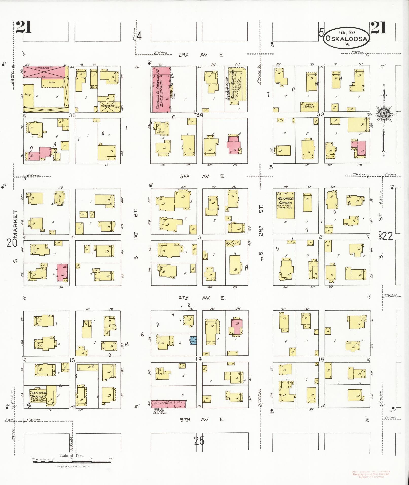 Sanborn Fire Insurance Map from Oskaloosa, Mahaska County, Iowa (1927), Sheet #0021 - Historic Sanborn Fire Insurance Map Print