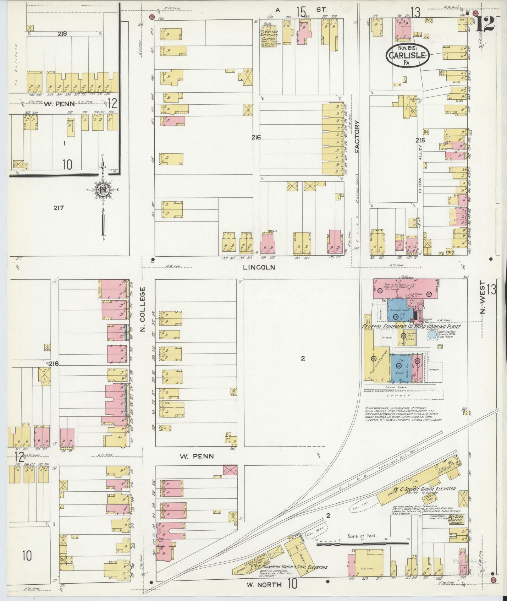 Sanborn Fire Insurance Map from Carlisle, Cumberland County, Pennsylvania (1915), Sheet #0012 - Historic Sanborn Fire Insurance Map Print, vintage old map wall art, antique decor, genealogy gift, Pennsylvania Pennsylvania map