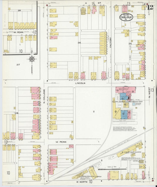 Sanborn Fire Insurance Map from Carlisle, Cumberland County, Pennsylvania (1915), Sheet #0012 - Historic Sanborn Fire Insurance Map Print, vintage old map wall art, antique decor, genealogy gift, Pennsylvania Pennsylvania map
