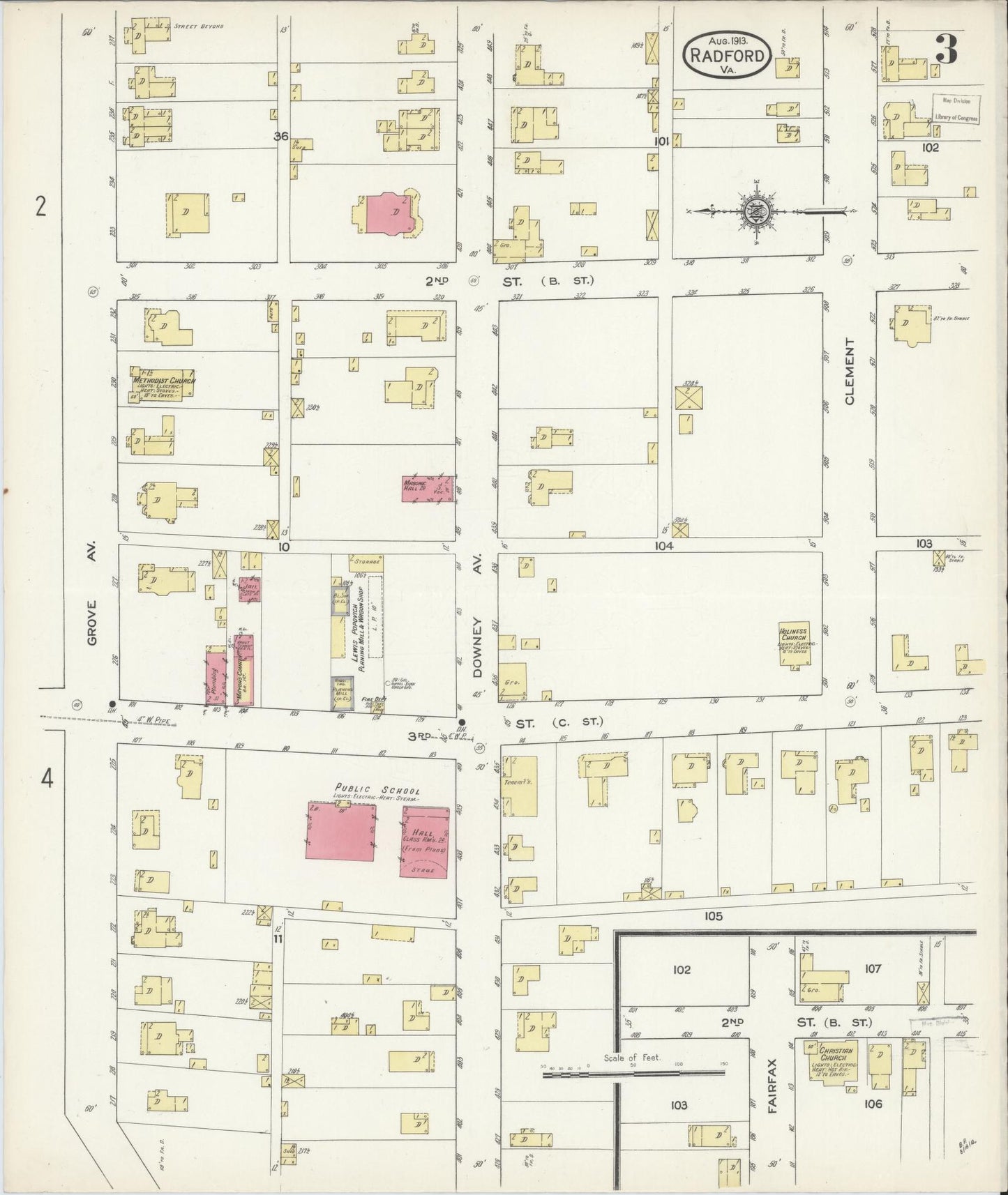 Sanborn Fire Insurance Map from Radford, Independent Cities, Virginia (1913), Sheet #0003 - Complete Map Set gallery image, historic Sanborn map, vintage wall art, Virginia Virginia