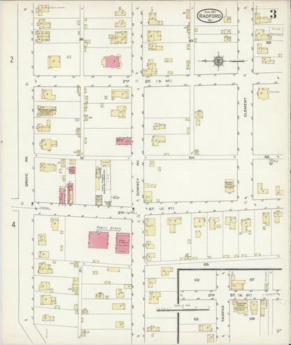 Sanborn Fire Insurance Map from Radford, Independent Cities, Virginia (1913), Sheet #0003 - Complete Map Set gallery image, historic Sanborn map, vintage wall art, Virginia Virginia