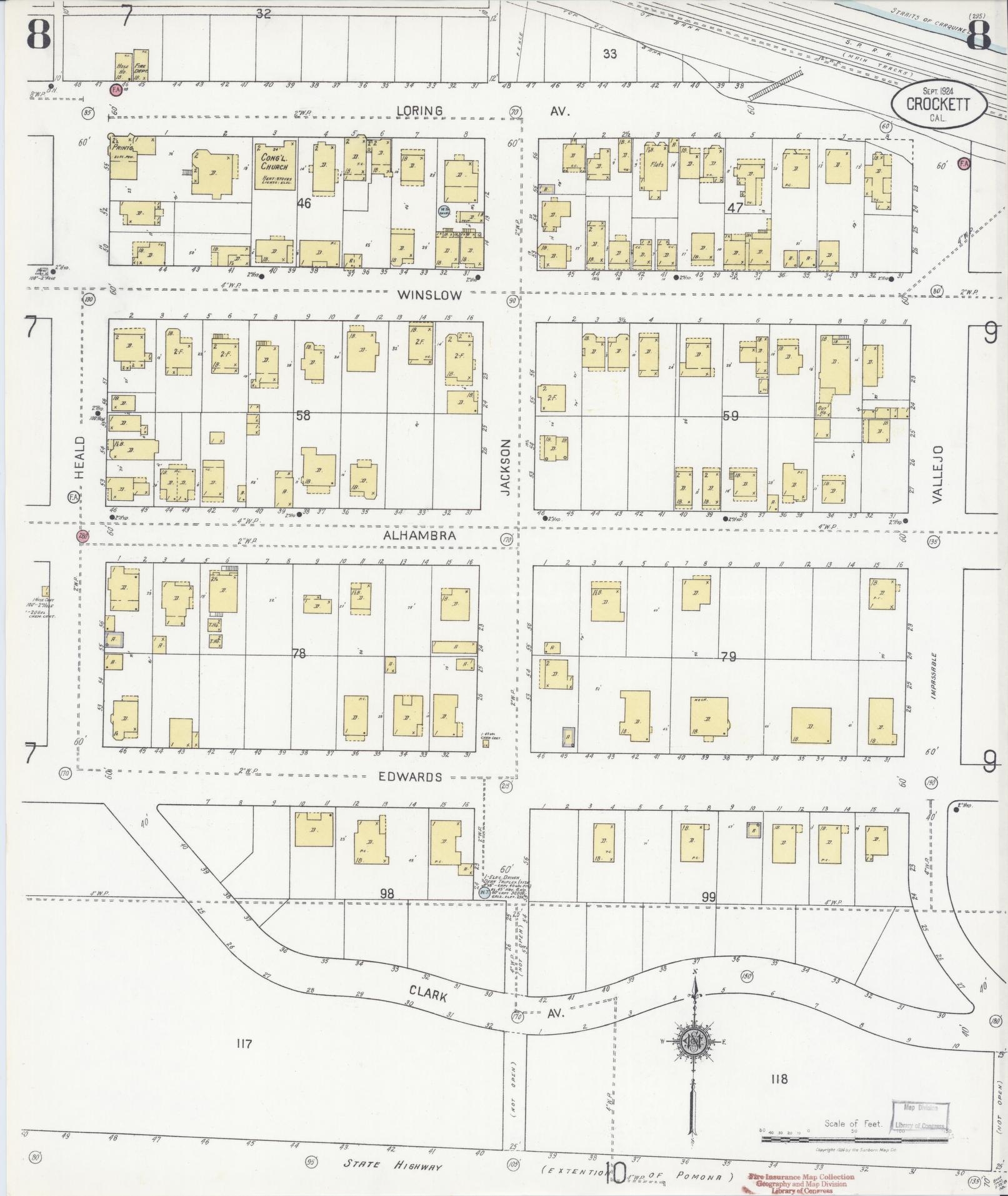 Sanborn Fire Insurance Map from Crockett, Contra Costa County, California (1924), Sheet #0008 - Complete Map Set gallery image, historic Sanborn map, vintage wall art, California California