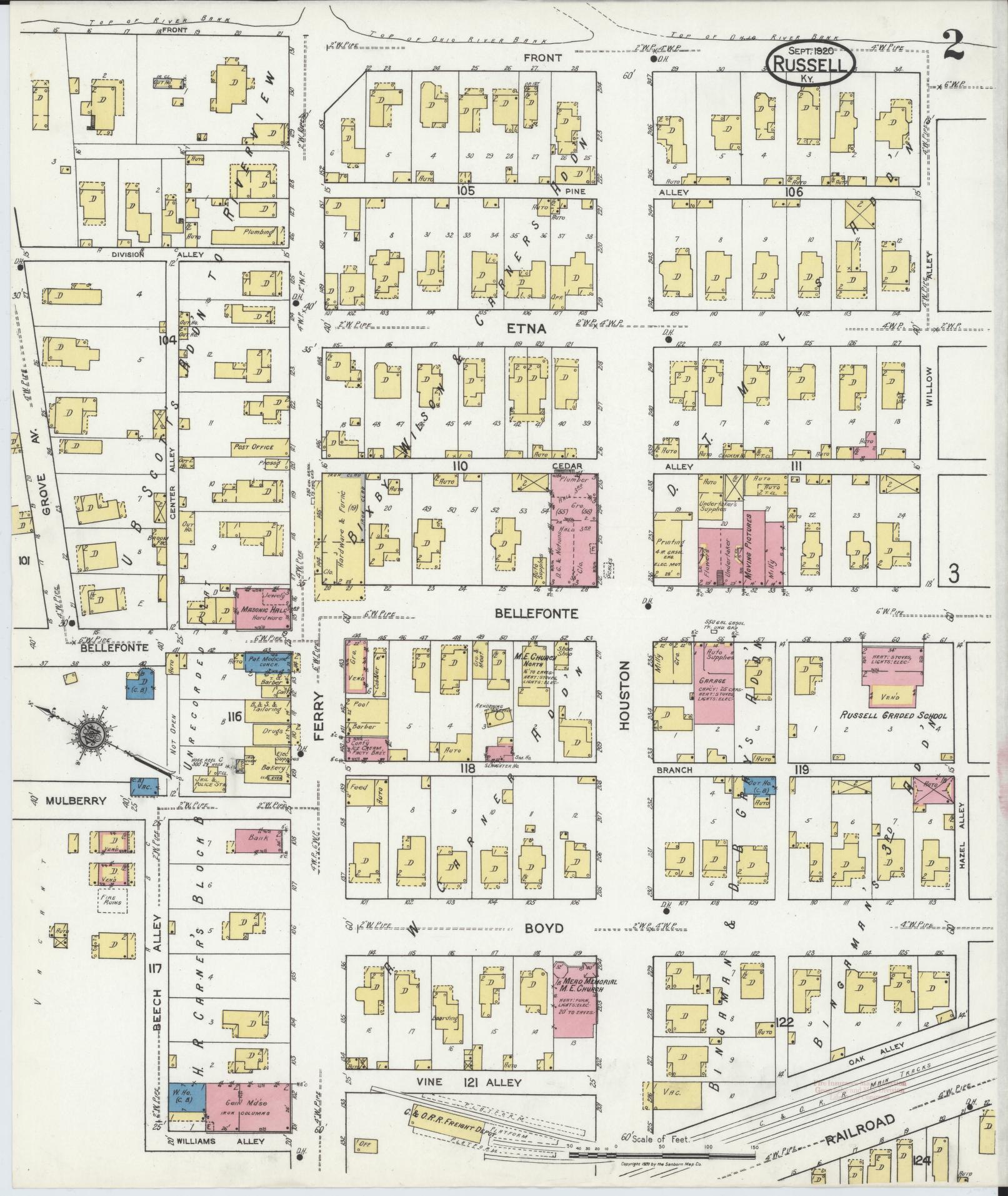 Sanborn Fire Insurance Map from Russell, Greenup County, Kentucky (1920), Sheet #0002 - Complete Map Set gallery image, historic Sanborn map, vintage wall art, Kentucky Kentucky