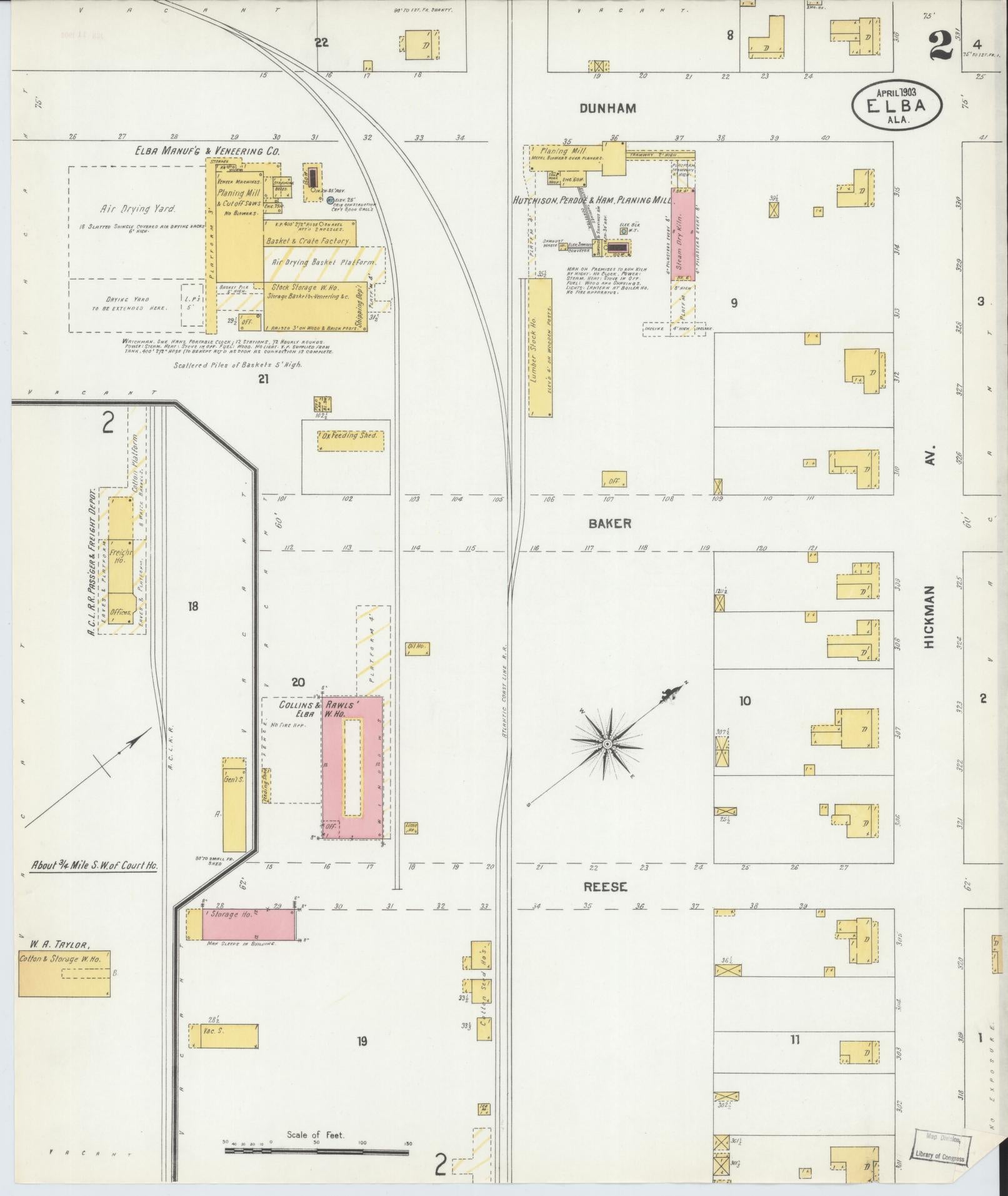 Sanborn Fire Insurance Map from Elba, Coffee County, Alabama (1903), Sheet #0002 - Complete Map Set gallery image, historic Sanborn map, vintage wall art, Alabama Alabama