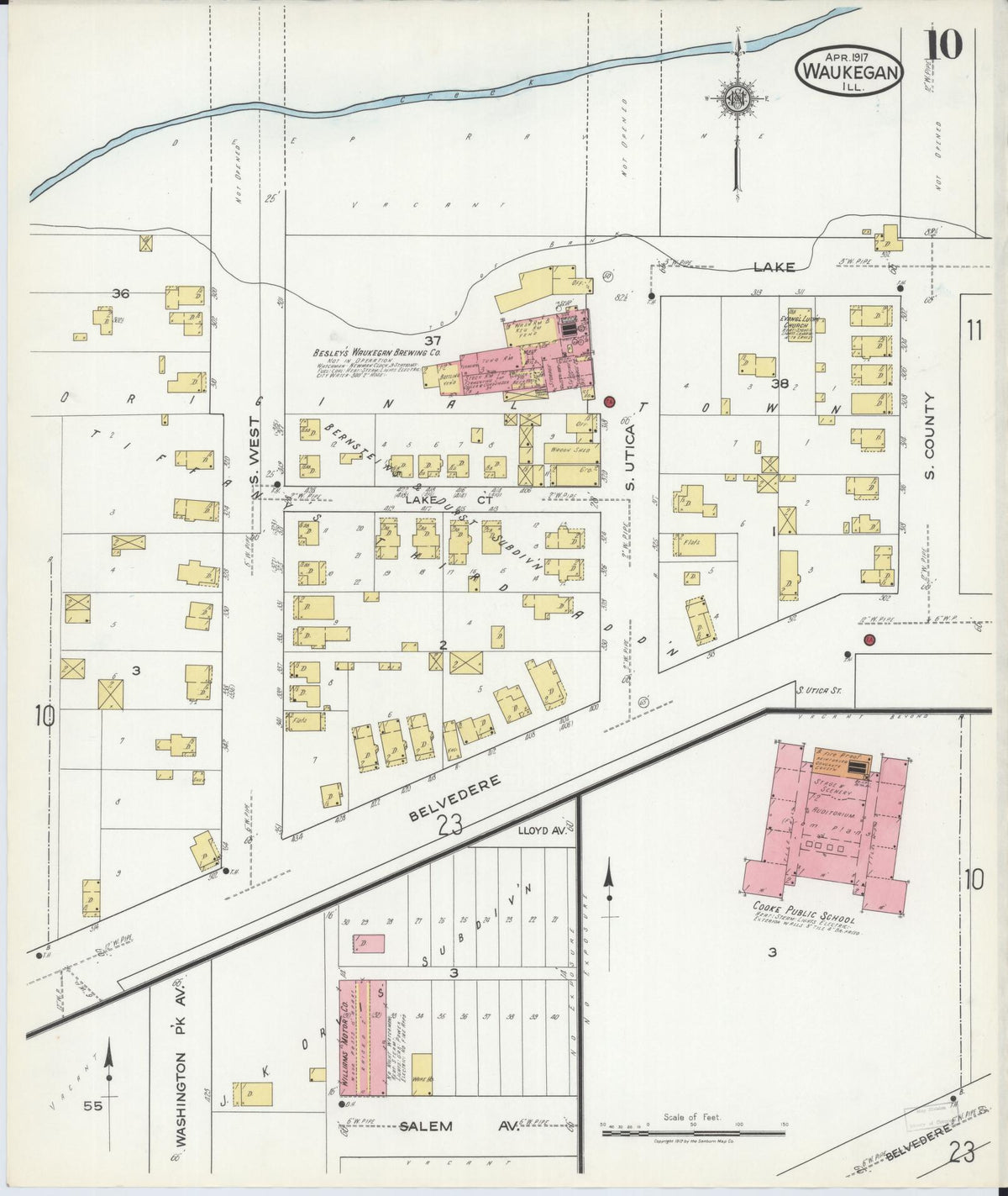 Sanborn Fire Insurance Map from Waukegan, Lake County, Illinois (1917), Sheet #0010 - Complete Map Set gallery image, historic Sanborn map, vintage wall art, Illinois Illinois