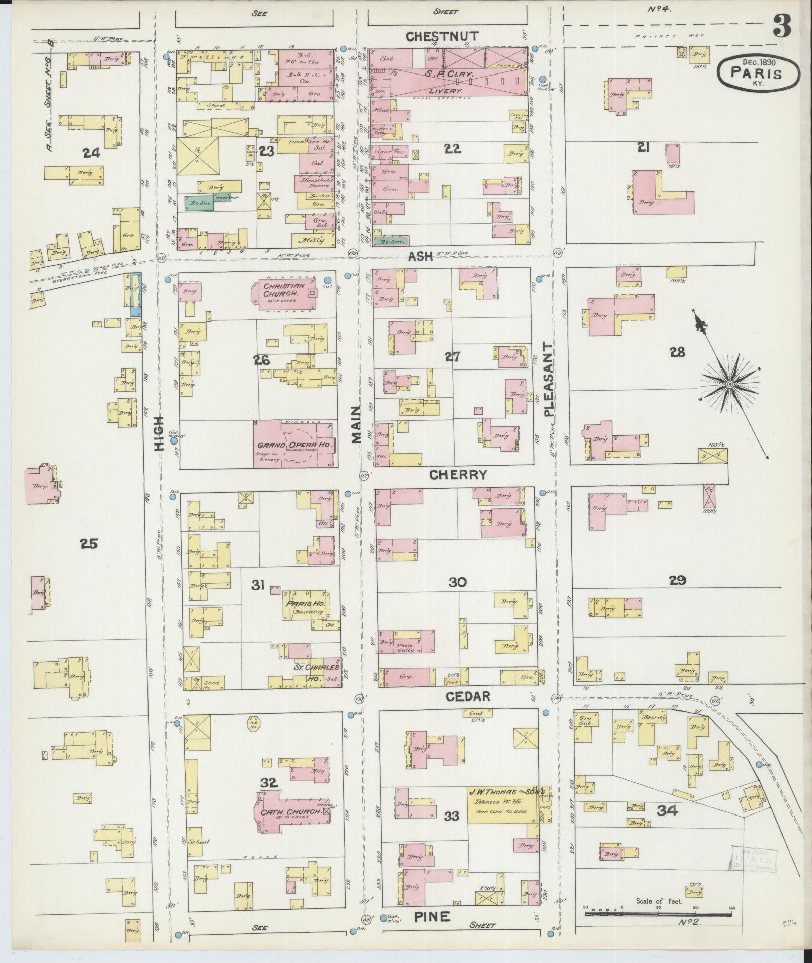 Sanborn Fire Insurance Map from Paris, Bourbon County, Kentucky (1890), Sheet #0003 - Complete Map Set gallery image, historic Sanborn map, vintage wall art, Kentucky Kentucky