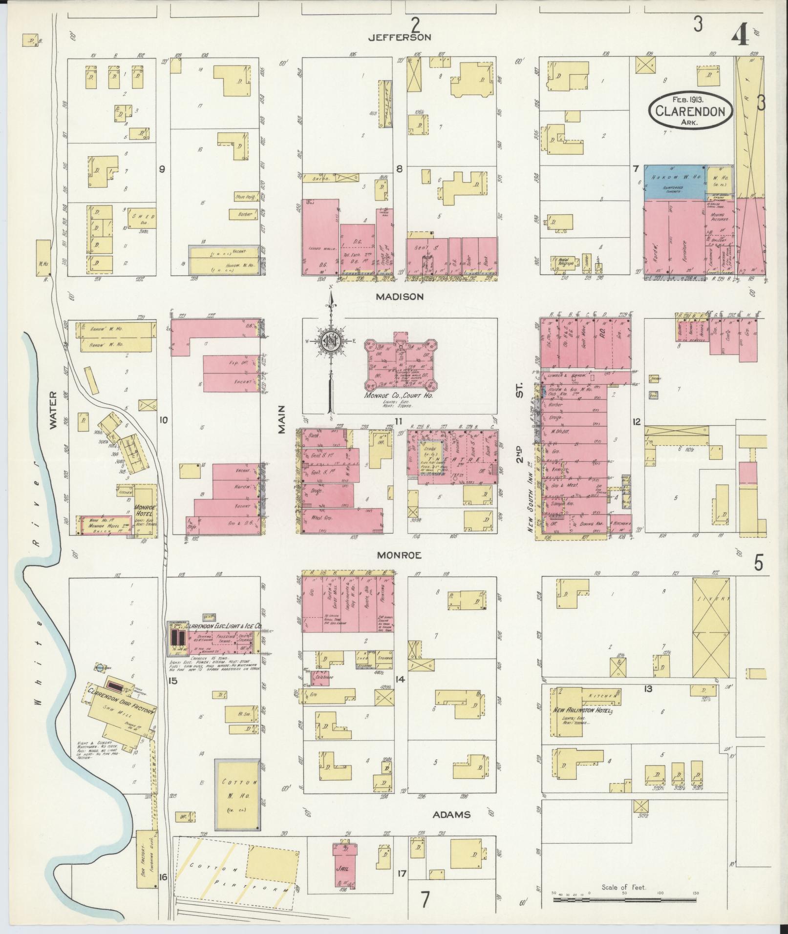 Sanborn Fire Insurance Map from Clarendon, Monroe County, Arkansas (1913), Sheet #0004 - Complete Map Set gallery image, historic Sanborn map, vintage wall art, Arkansas Arkansas