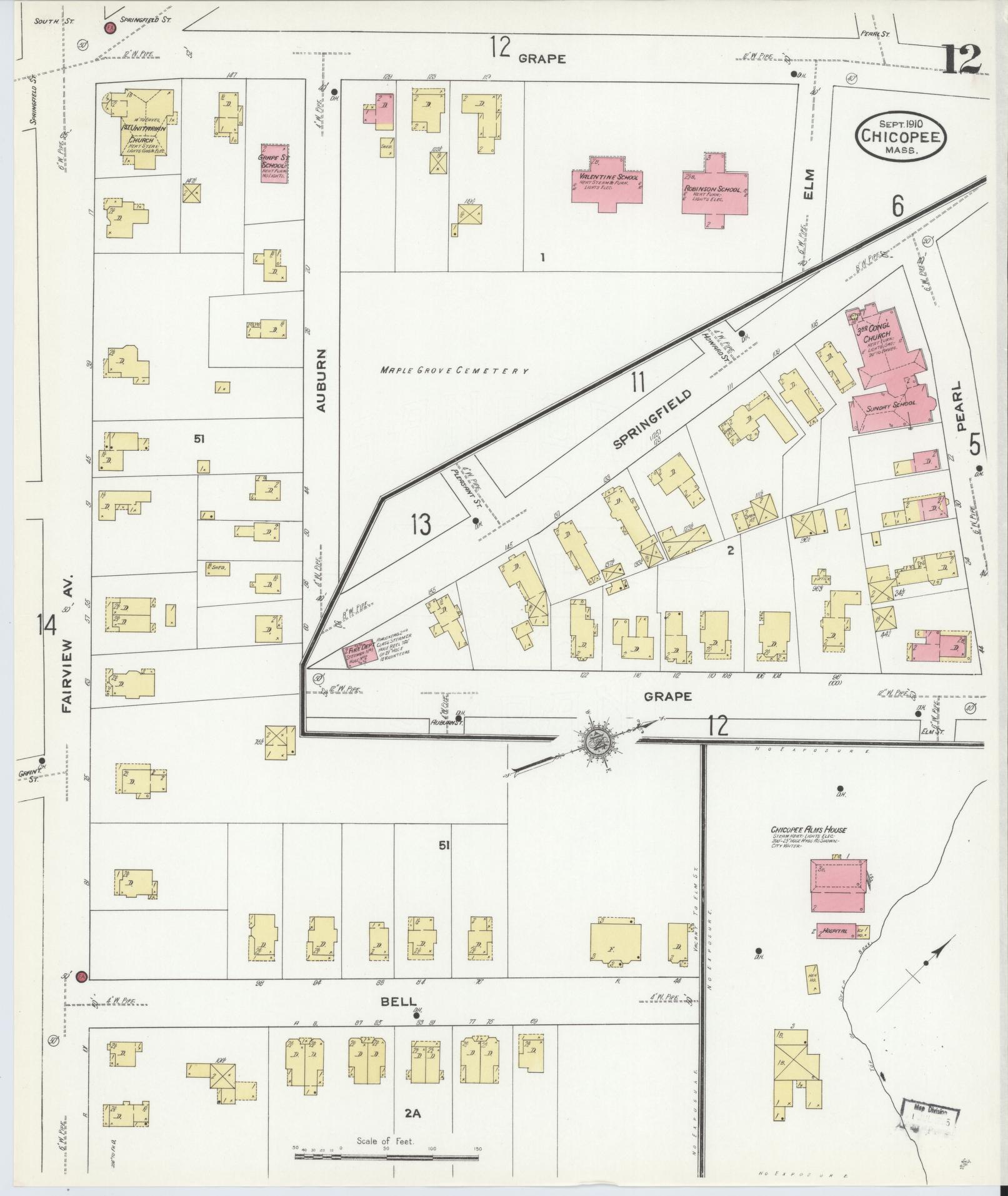 Sanborn Fire Insurance Map from Chicopee, Hampden County, Massachusetts (1910), Sheet #0012 - Historic Sanborn Fire Insurance Map Print, vintage old map wall art, antique decor, genealogy gift, Massachusetts Massachusetts map