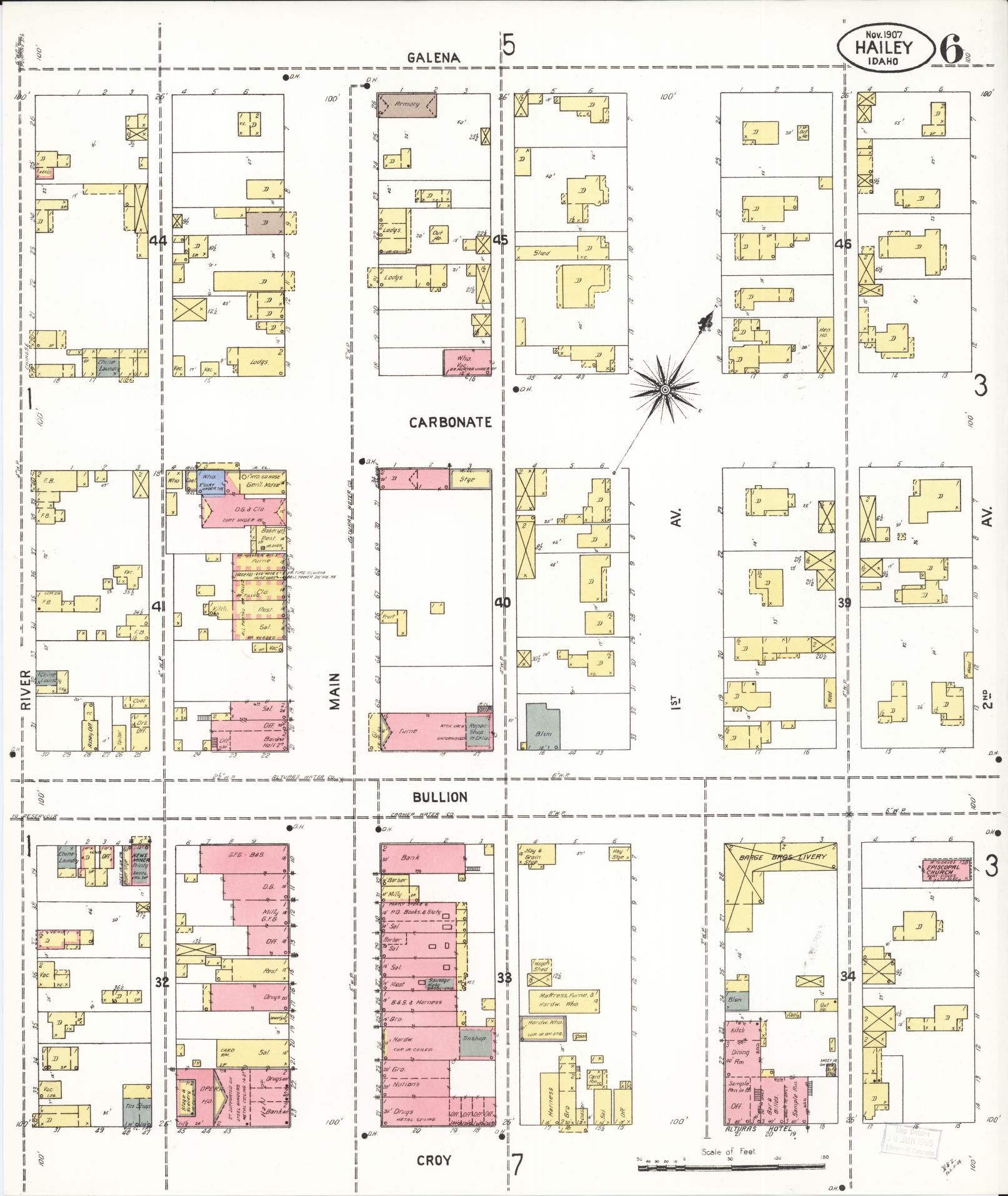 Sanborn Fire Insurance Map from Hailey, Blaine County, Idaho (1907), Sheet #0006 - Historic Sanborn Fire Insurance Map Print, vintage old map wall art, antique decor, genealogy gift, Idaho Idaho map