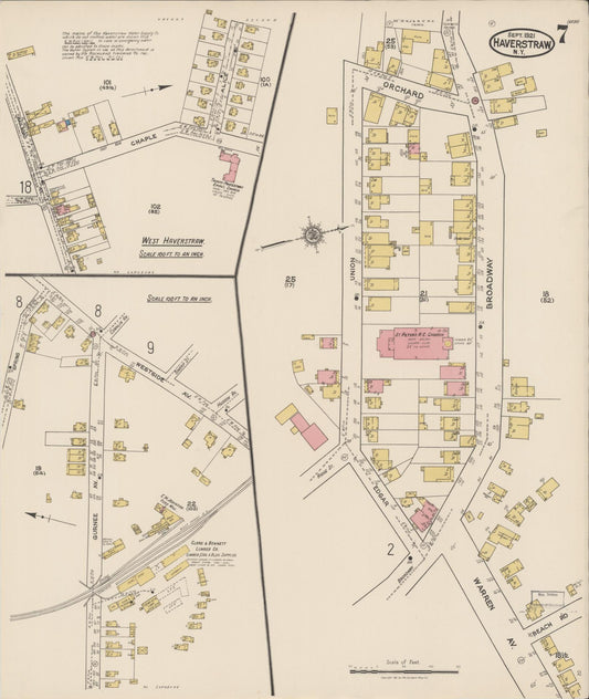 Sanborn Fire Insurance Map from Haverstraw, Rockland County, New York (1921), Sheet #0007 - Historic Sanborn Fire Insurance Map Print, vintage old map wall art, antique decor, genealogy gift, New York New York map