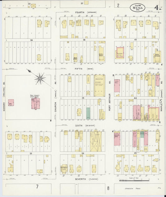 Sanborn Fire Insurance Map from Mena, Polk County, Arkansas (1908), Sheet #0004 - Historic Sanborn Fire Insurance Map Print, vintage old map wall art, antique decor, genealogy gift, Arkansas Arkansas map
