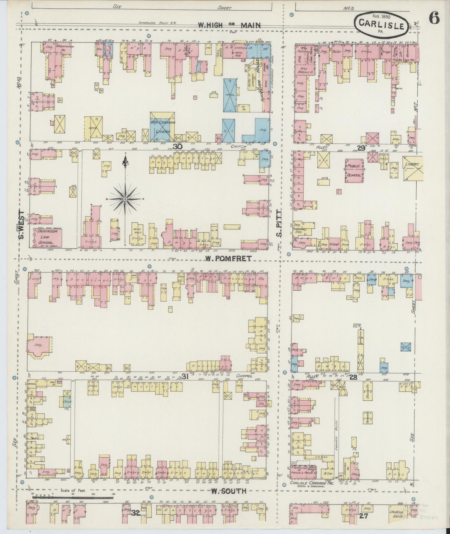 Sanborn Fire Insurance Map from Carlisle, Cumberland County, Pennsylvania (1890), Sheet #0006 - Historic Sanborn Fire Insurance Map Print, vintage old map wall art, antique decor, genealogy gift, Pennsylvania Pennsylvania map