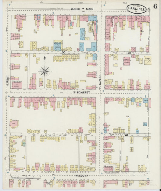 Sanborn Fire Insurance Map from Carlisle, Cumberland County, Pennsylvania (1890), Sheet #0006 - Historic Sanborn Fire Insurance Map Print, vintage old map wall art, antique decor, genealogy gift, Pennsylvania Pennsylvania map