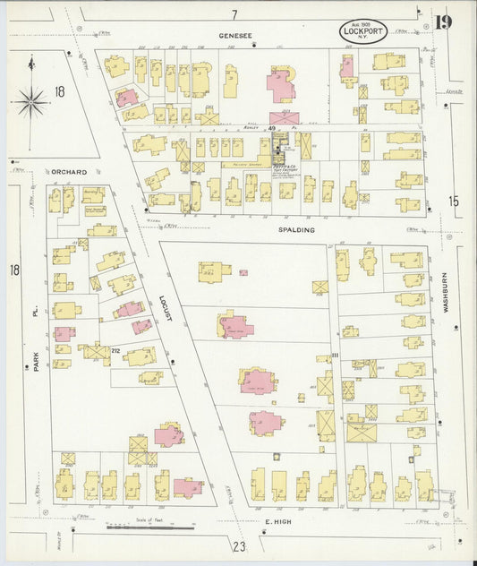 Sanborn Fire Insurance Map from Lockport, Niagara County, New York (1909), Sheet #0019 - Historic Sanborn Fire Insurance Map Print, vintage old map wall art, antique decor, genealogy gift, New York New York map