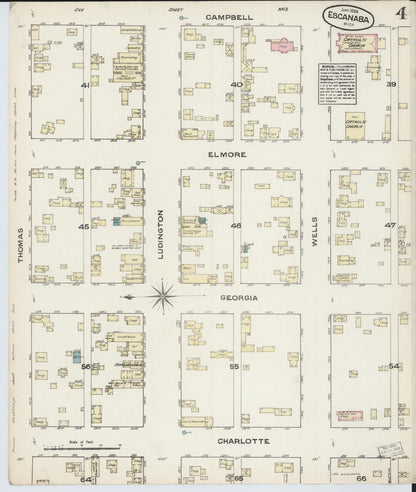 Sanborn Fire Insurance Map from Escanaba, Delta County, Michigan (1884), Sheet #0004 - Historic Sanborn Fire Insurance Map Print, vintage old map wall art, antique decor, genealogy gift, Michigan Michigan map