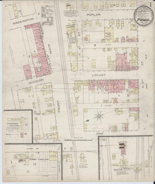 Sanborn Fire Insurance Map from Pana, Christian County, Illinois (1886), Sheet #0001 - Complete Map Set gallery image, historic Sanborn map, vintage wall art, Illinois Illinois