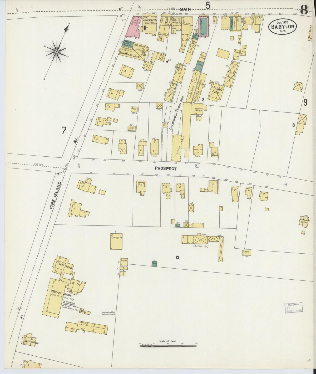 Sanborn Fire Insurance Map from Babylon, Suffolk County, New York (1902), Sheet #0008 - Historic Sanborn Fire Insurance Map Print, vintage old map wall art, antique decor, genealogy gift, New York New York map