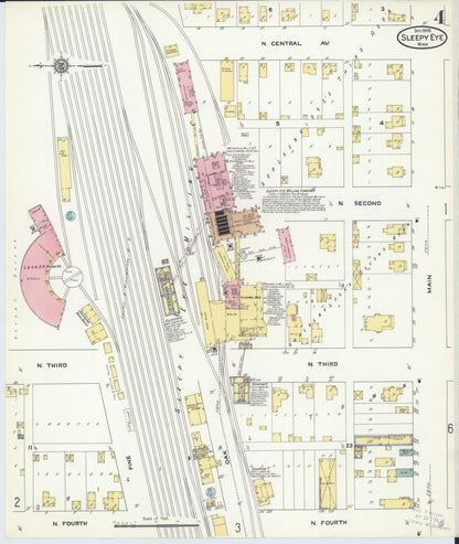 Sanborn Fire Insurance Map from Sleepy Eye, Brown County, Minnesota (1909), Sheet #0004 - Historic Sanborn Fire Insurance Map Print, vintage old map wall art, antique decor, genealogy gift, Minnesota Minnesota map
