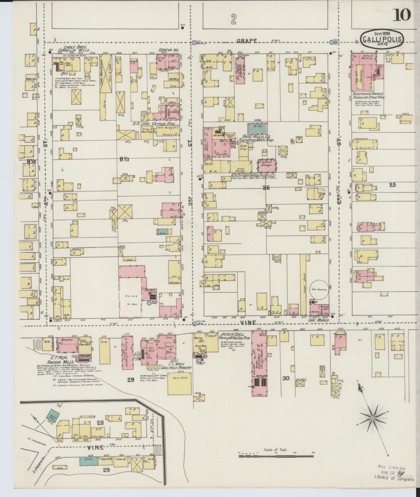 Sanborn Fire Insurance Map from Gallipolis, Gallia County, Ohio (1895), Sheet #0010 - Historic Sanborn Fire Insurance Map Print, vintage old map wall art, antique decor, genealogy gift, Ohio Ohio map
