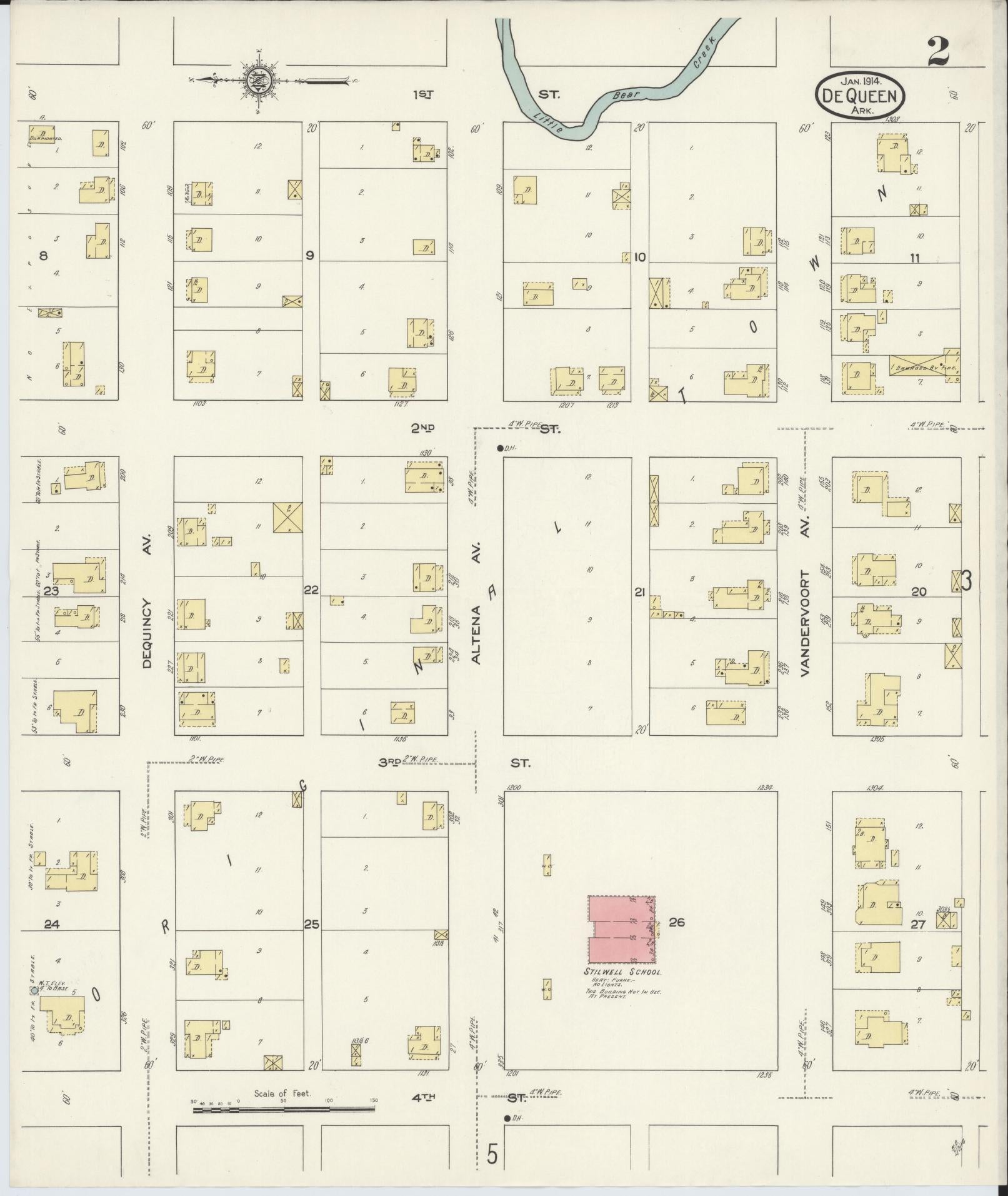 Sanborn Fire Insurance Map from De Queen, Sevier County, Arkansas (1914), Sheet #0002 - Historic Sanborn Fire Insurance Map Print, vintage old map wall art, antique decor, genealogy gift, Arkansas Arkansas map