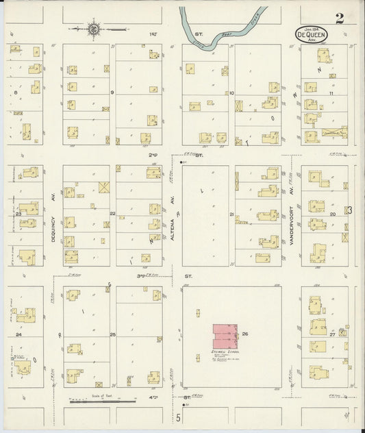 Sanborn Fire Insurance Map from De Queen, Sevier County, Arkansas (1914), Sheet #0002 - Historic Sanborn Fire Insurance Map Print, vintage old map wall art, antique decor, genealogy gift, Arkansas Arkansas map