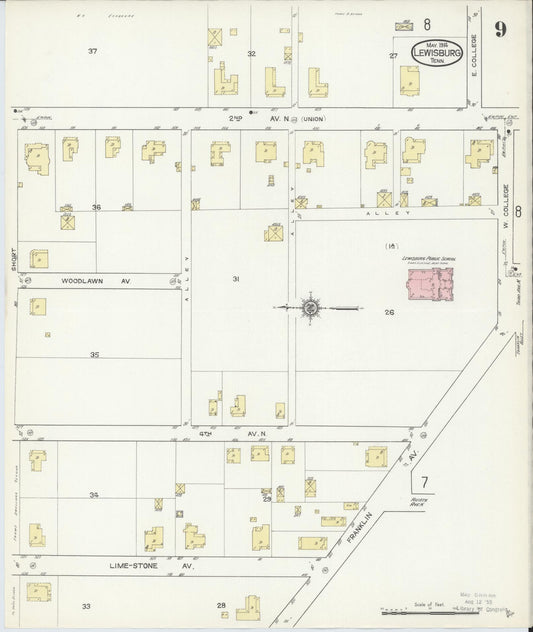 Sanborn Fire Insurance Map from Lewisburg, Marshall County, Tennessee (1914), Sheet #0009 - Historic Sanborn Fire Insurance Map Print, vintage old map wall art, antique decor, genealogy gift, Tennessee Tennessee map