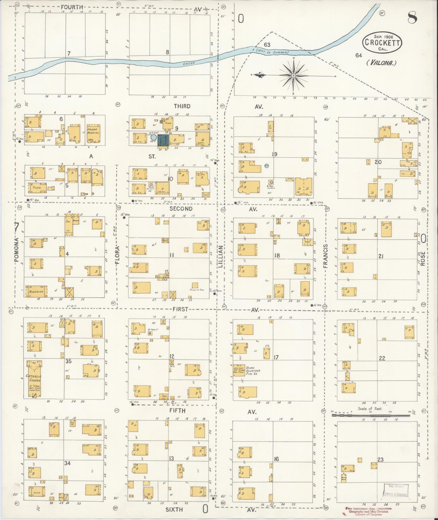 Sanborn Fire Insurance Map from Crockett, Contra Costa County, California (1906), Sheet #0008 - Historic Sanborn Fire Insurance Map Print, vintage old map wall art, antique decor, genealogy gift, California California map