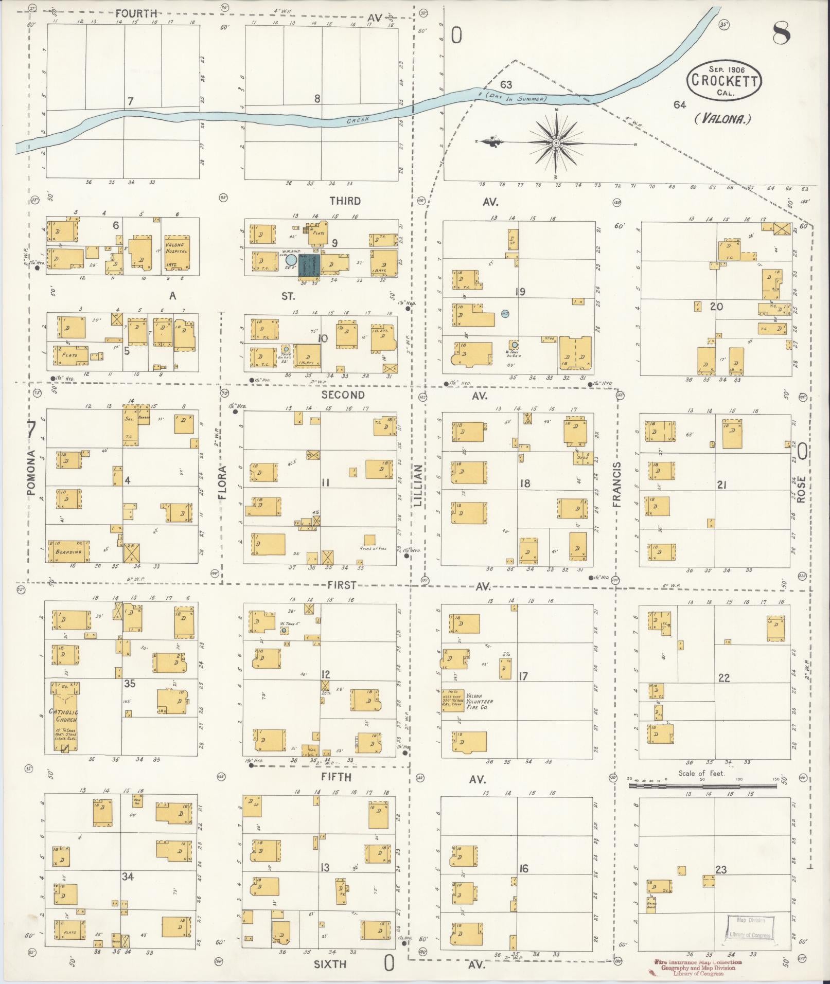 Sanborn Fire Insurance Map from Crockett, Contra Costa County, California (1906), Sheet #0008 - Historic Sanborn Fire Insurance Map Print, vintage old map wall art, antique decor, genealogy gift, California California map