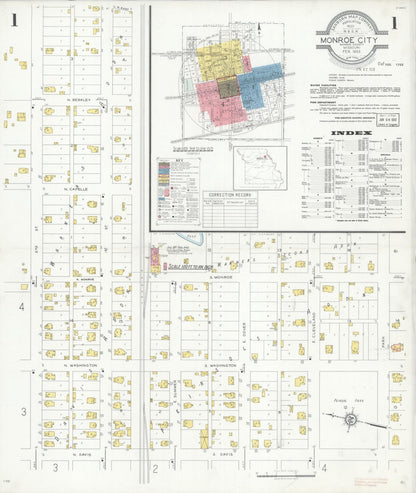 Sanborn Fire Insurance Map from Monroe City, Monroe County, Missouri (1933), Sheet #0001 - Complete Map Set gallery image, historic Sanborn map, vintage wall art, Missouri Missouri