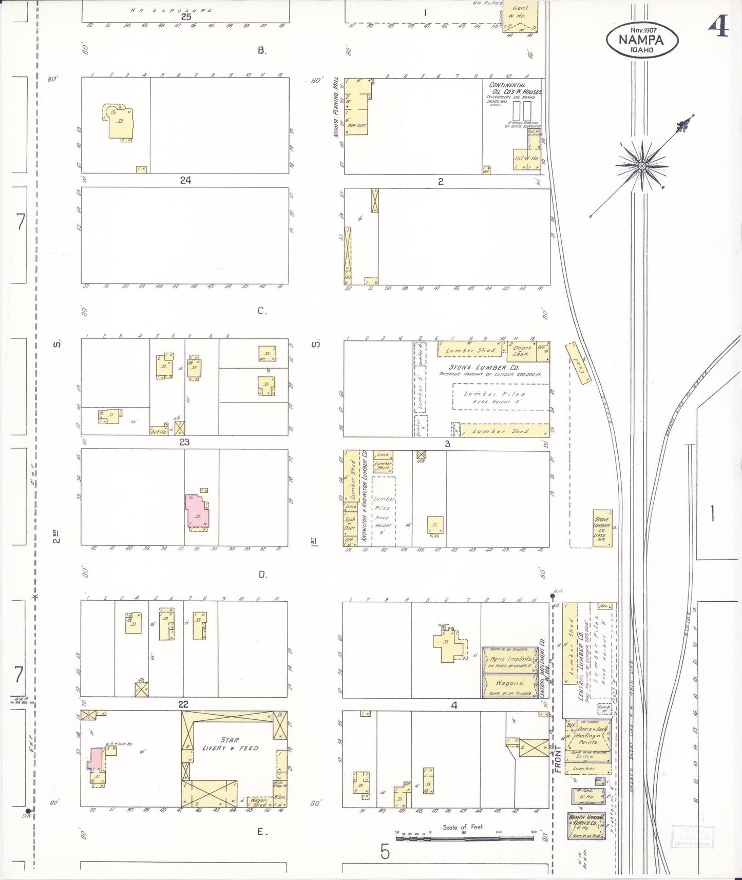 Sanborn Fire Insurance Map from Nampa, Canyon County, Idaho (1907), Sheet #0004 - Historic Sanborn Fire Insurance Map Print, vintage old map wall art, antique decor, genealogy gift, Idaho Idaho map