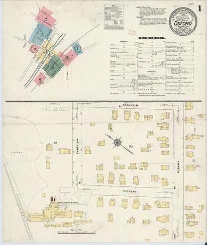 Sanborn Fire Insurance Map from Oxford, Chenango County, New York (1910), Sheet #0001 - Complete Map Set gallery image, historic Sanborn map, vintage wall art, New York New York