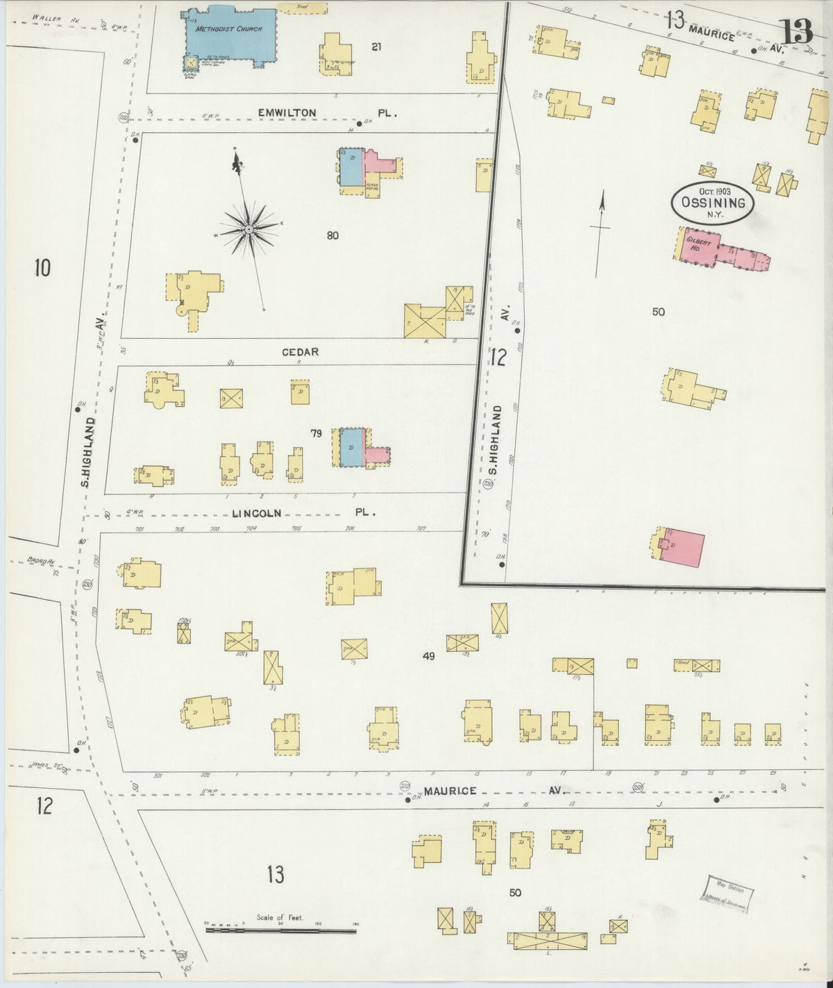 Sanborn Fire Insurance Map from Ossining, Westchester County, New York (1903), Sheet #0013 - Historic Sanborn Fire Insurance Map Print, vintage old map wall art, antique decor, genealogy gift, New York New York map