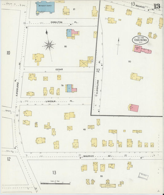 Sanborn Fire Insurance Map from Ossining, Westchester County, New York (1903), Sheet #0013 - Historic Sanborn Fire Insurance Map Print, vintage old map wall art, antique decor, genealogy gift, New York New York map