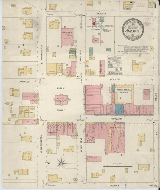 Sanborn Fire Insurance Map from Abbeville, Henry County, Alabama (1907), Sheet #0001 - Historic Sanborn Fire Insurance Map Print, vintage old map wall art, antique decor, genealogy gift, Alabama Alabama map