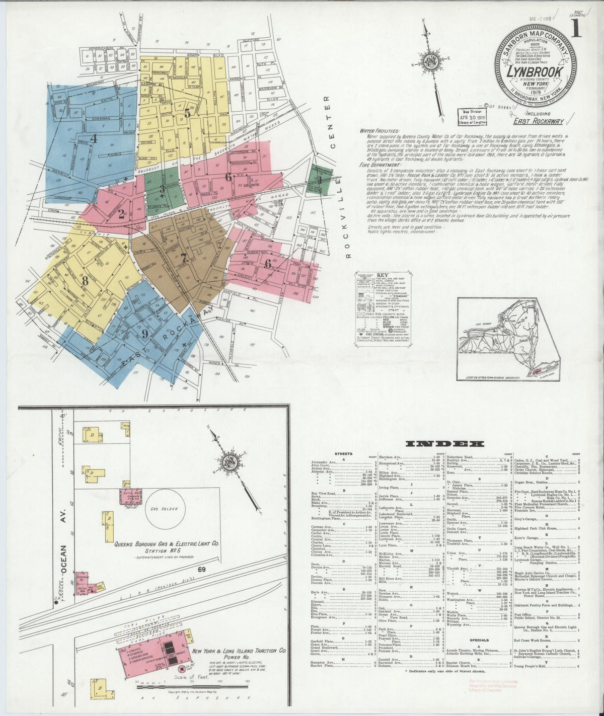 Sanborn Fire Insurance Map from Lynbrook, Nassau County, New York (1919), Sheet #0001 - Complete Map Set gallery image, historic Sanborn map, vintage wall art, New York New York