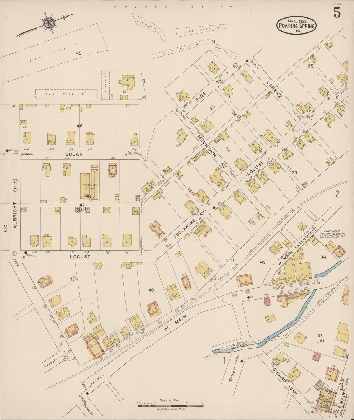 Sanborn Fire Insurance Map from Roaring Spring, Blair County, Pennsylvania (1922), Sheet #0005 - Historic Sanborn Fire Insurance Map Print, vintage old map wall art, antique decor, genealogy gift, Pennsylvania Pennsylvania map
